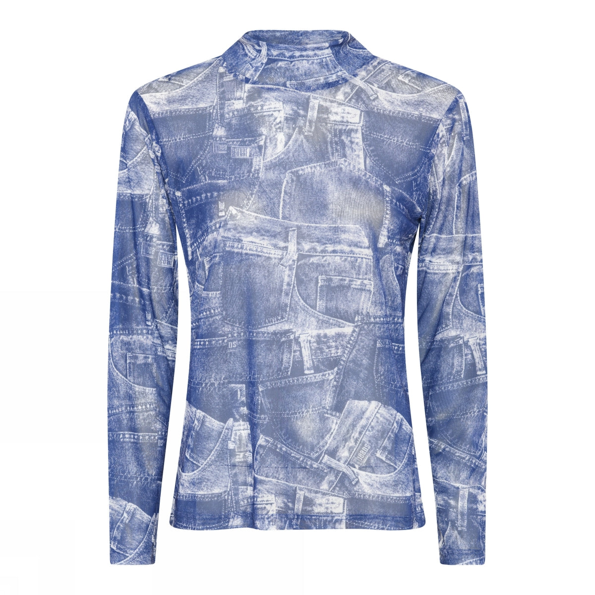 Blue Print Mesh Top