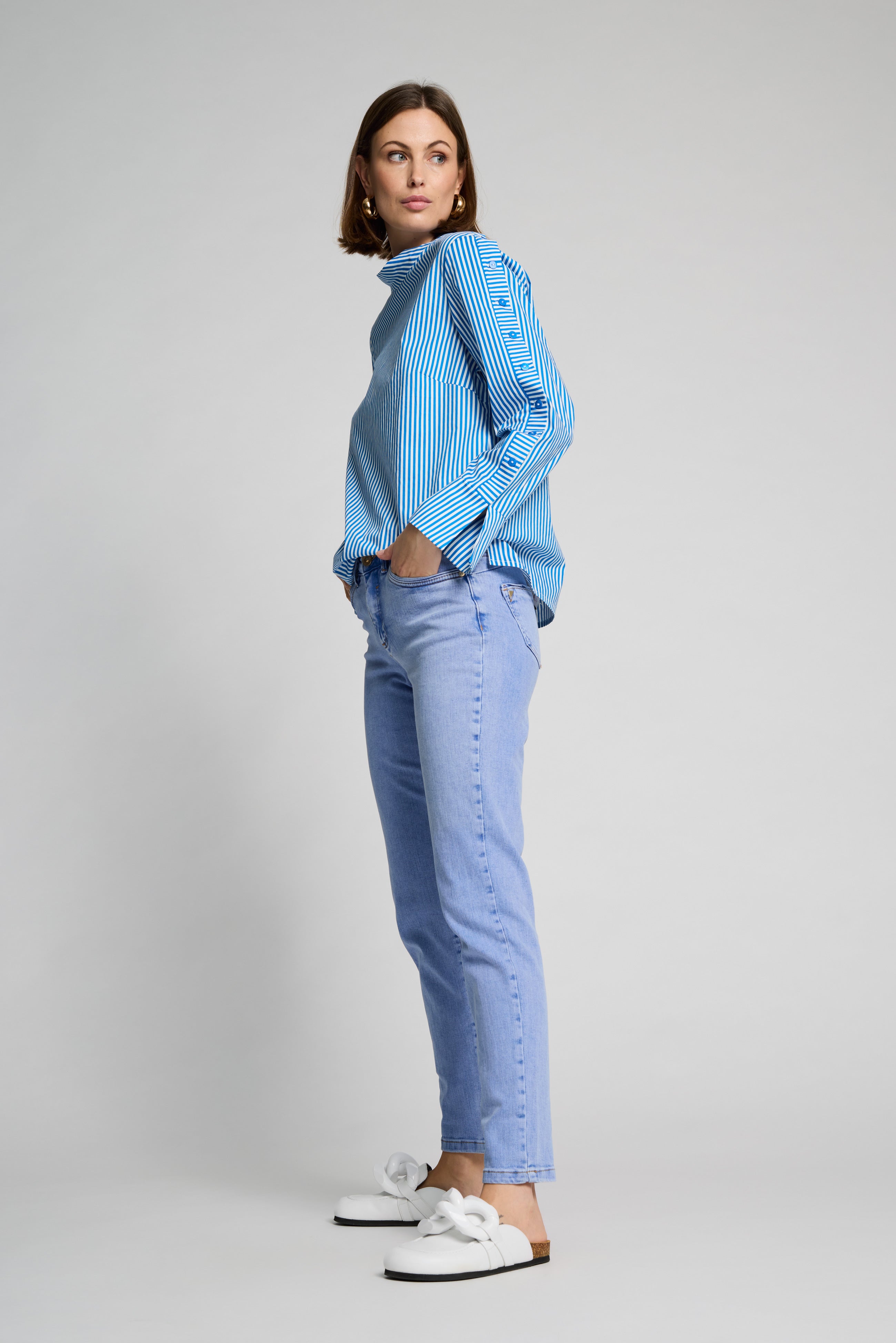 Blue Striped T-neck Shirt